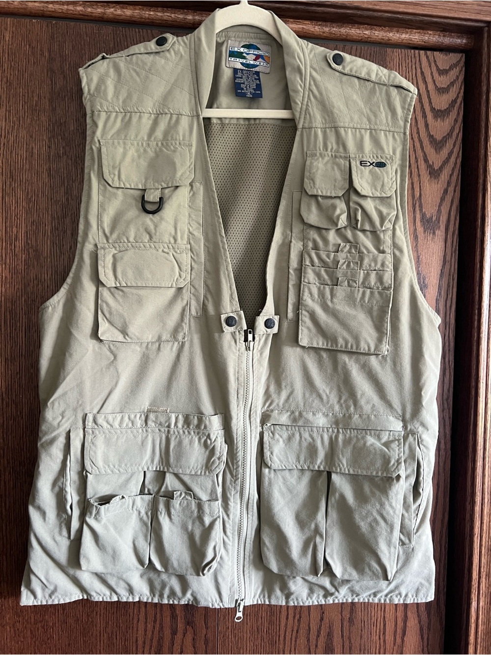 Exofficio Travel Wear Nylon Vest in Tan and Blue Logo